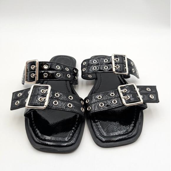 Wild Diva Lounge Belize Buckle Strap Slide Sandal Women's Black Size US10 EU41 - Picture 2 of 11